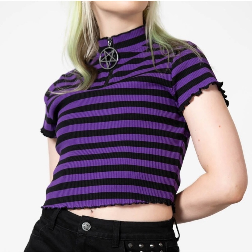 Killstar Malkin Crop Top Purple Black Stripe Medium NWT